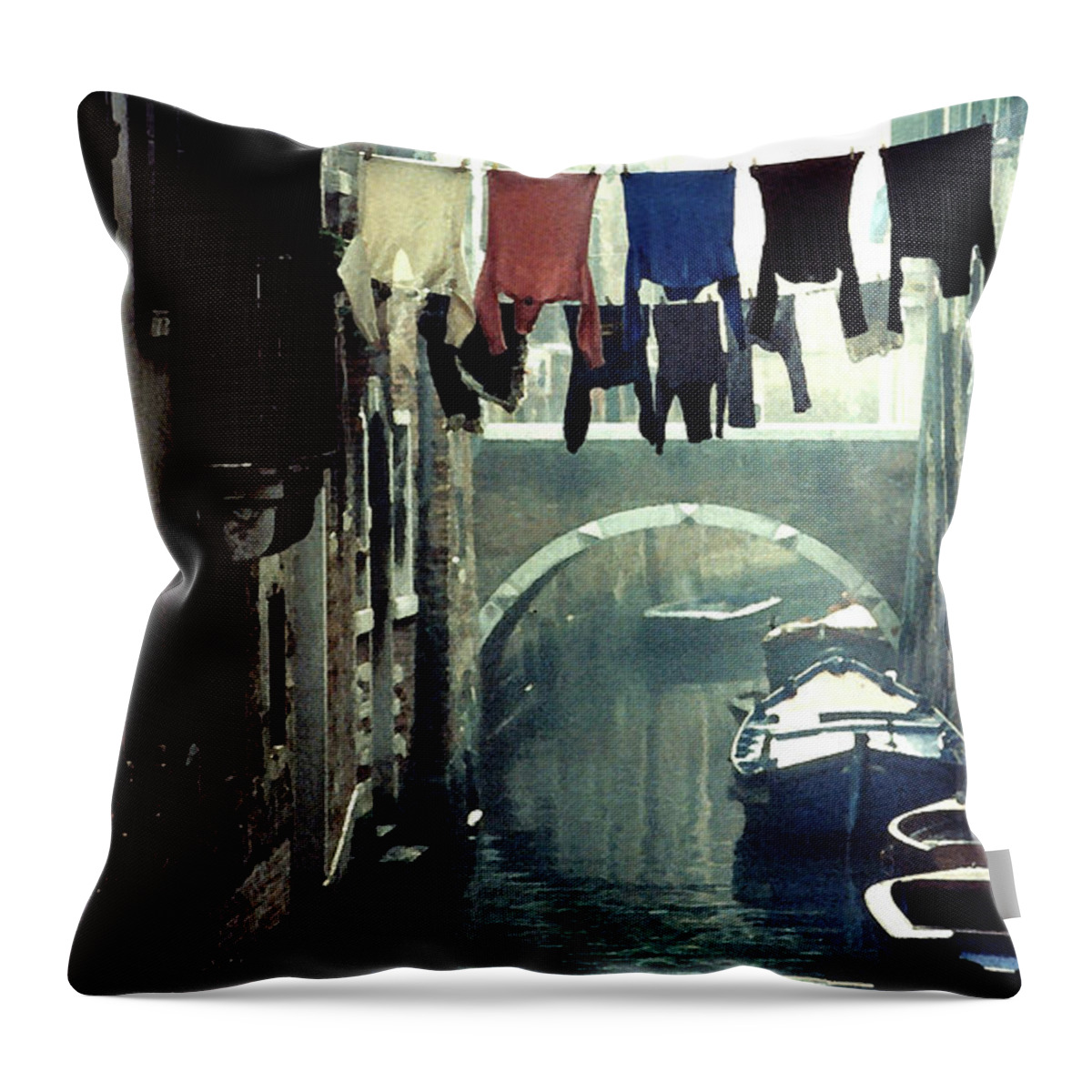Italy Throw Pillow featuring the photograph Washday in Venice Italy by Wayne King