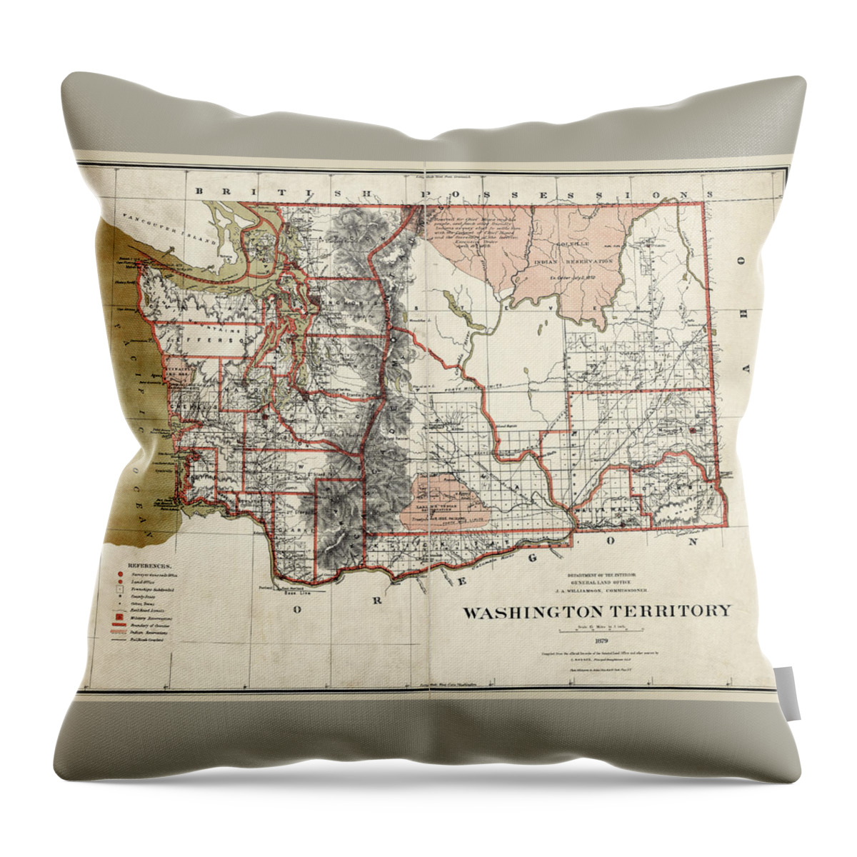 Washington Territory Throw Pillow featuring the photograph Washington Territory Map 1879 by Phil Cardamone