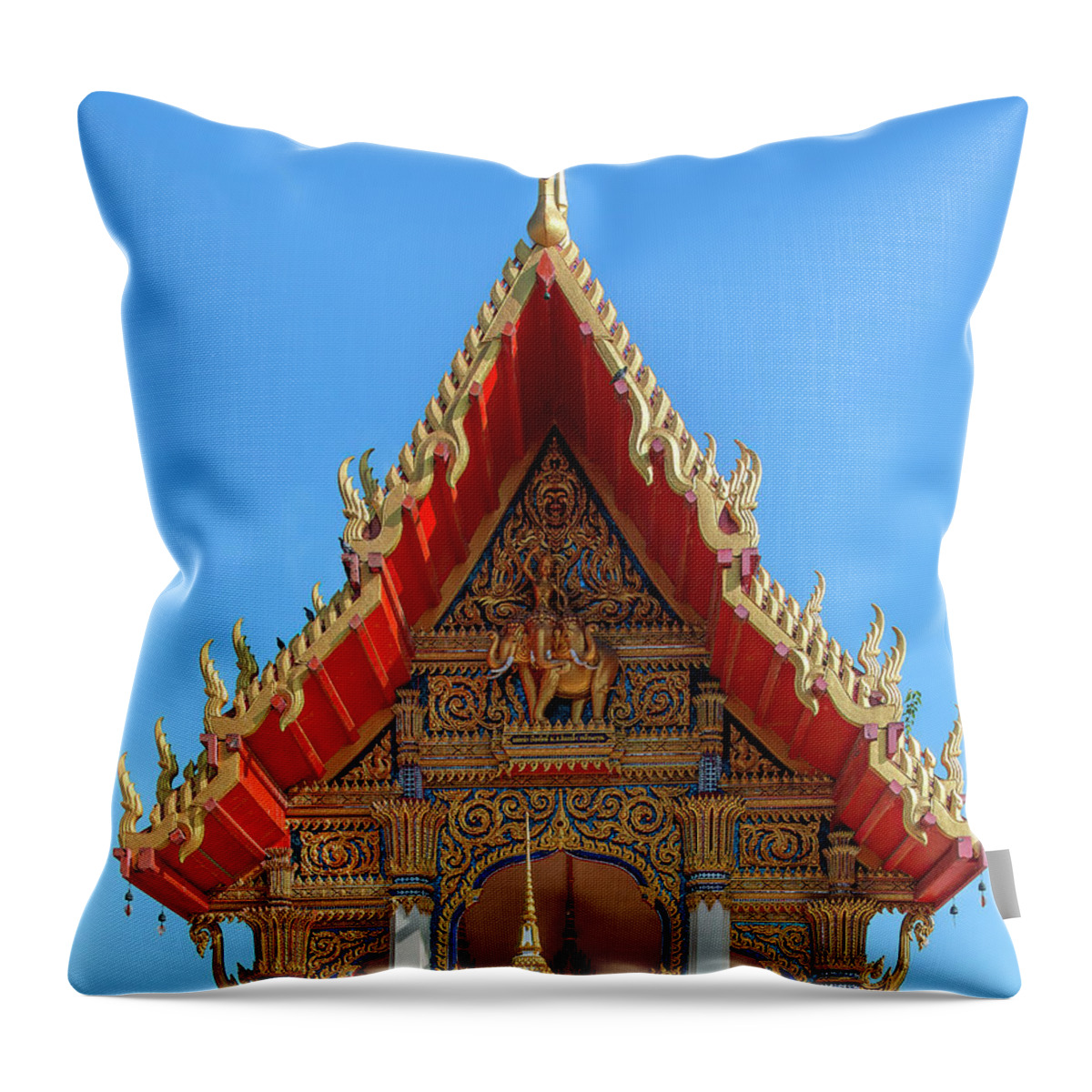 Scenic Throw Pillow featuring the photograph Wat Chai Mongkhon Phra Ubosot Gable DTHSP0175 by Gerry Gantt