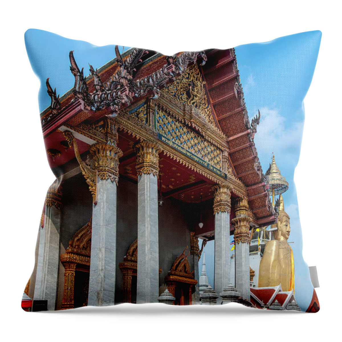 Scenic Throw Pillow featuring the photograph Wat Intarawihan Phra Ubosot DTHB1277 by Gerry Gantt