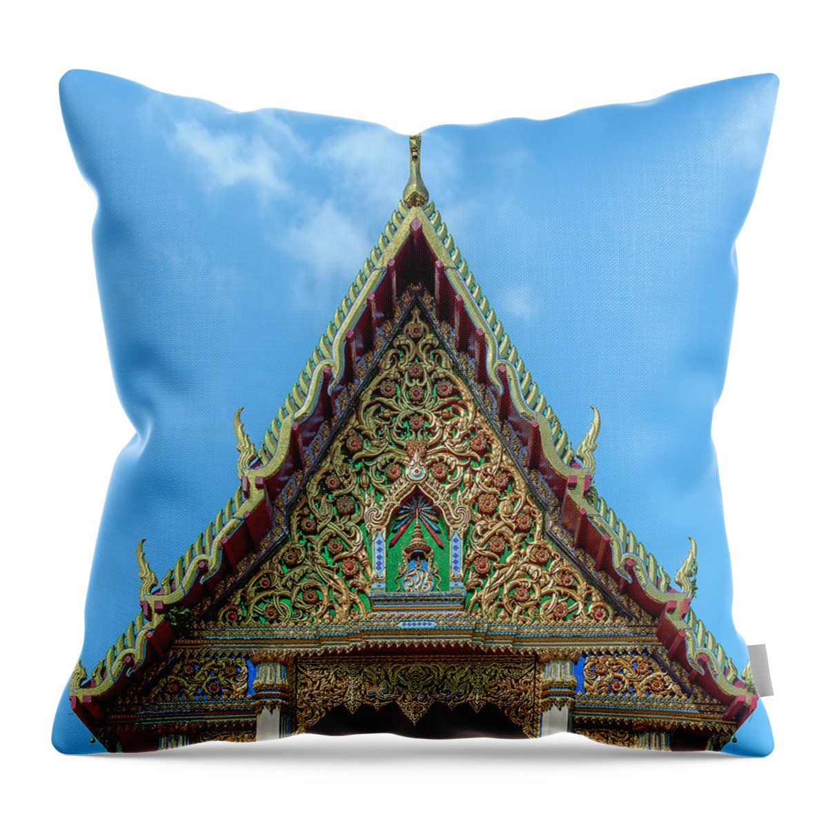 Scenic Throw Pillow featuring the photograph Wat Klang Worawihan Phra Ubosot Gable DTHSP0223 by Gerry Gantt