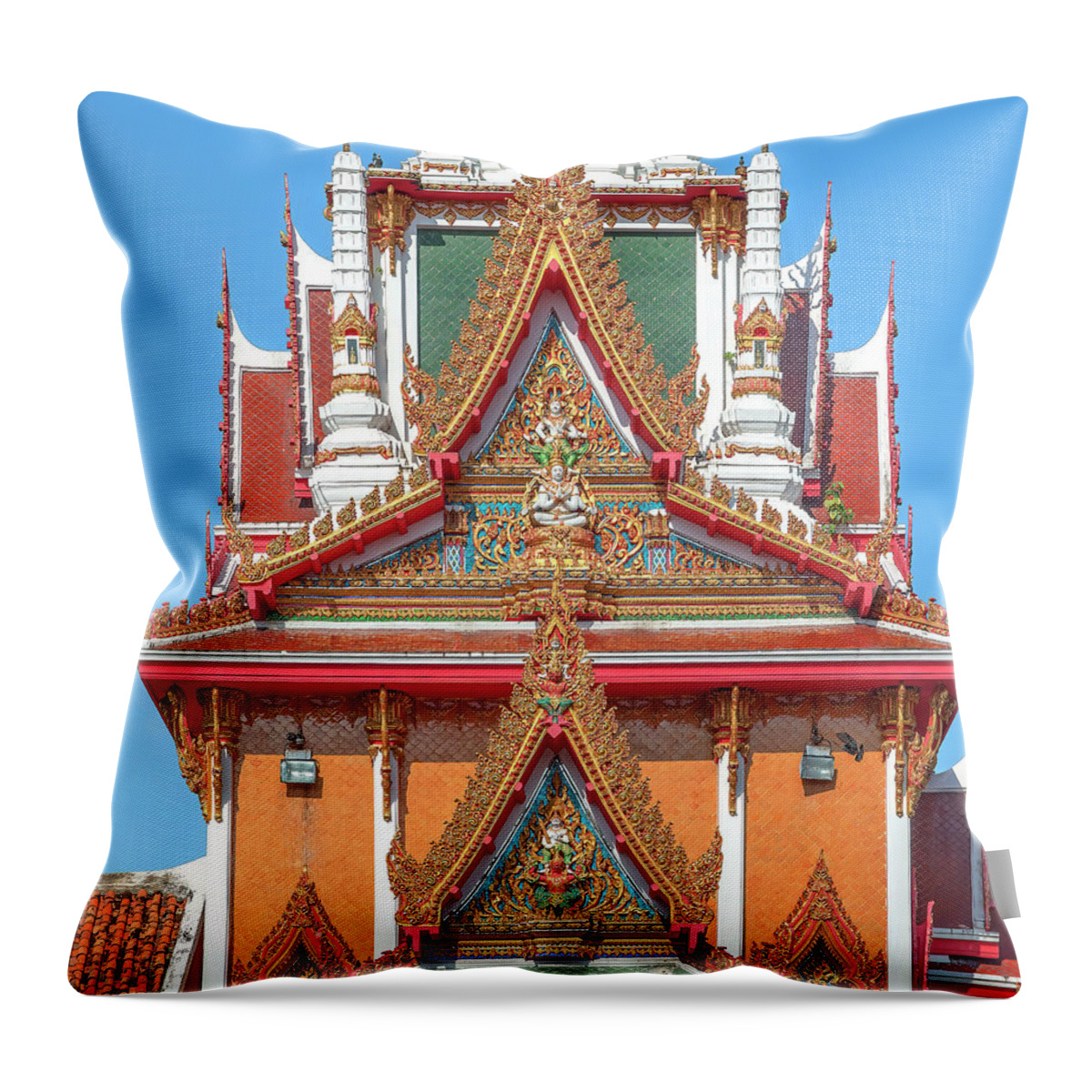 Scenic Throw Pillow featuring the photograph Wat Nai Song Wihan Shrine Gables DTHSP0207 by Gerry Gantt