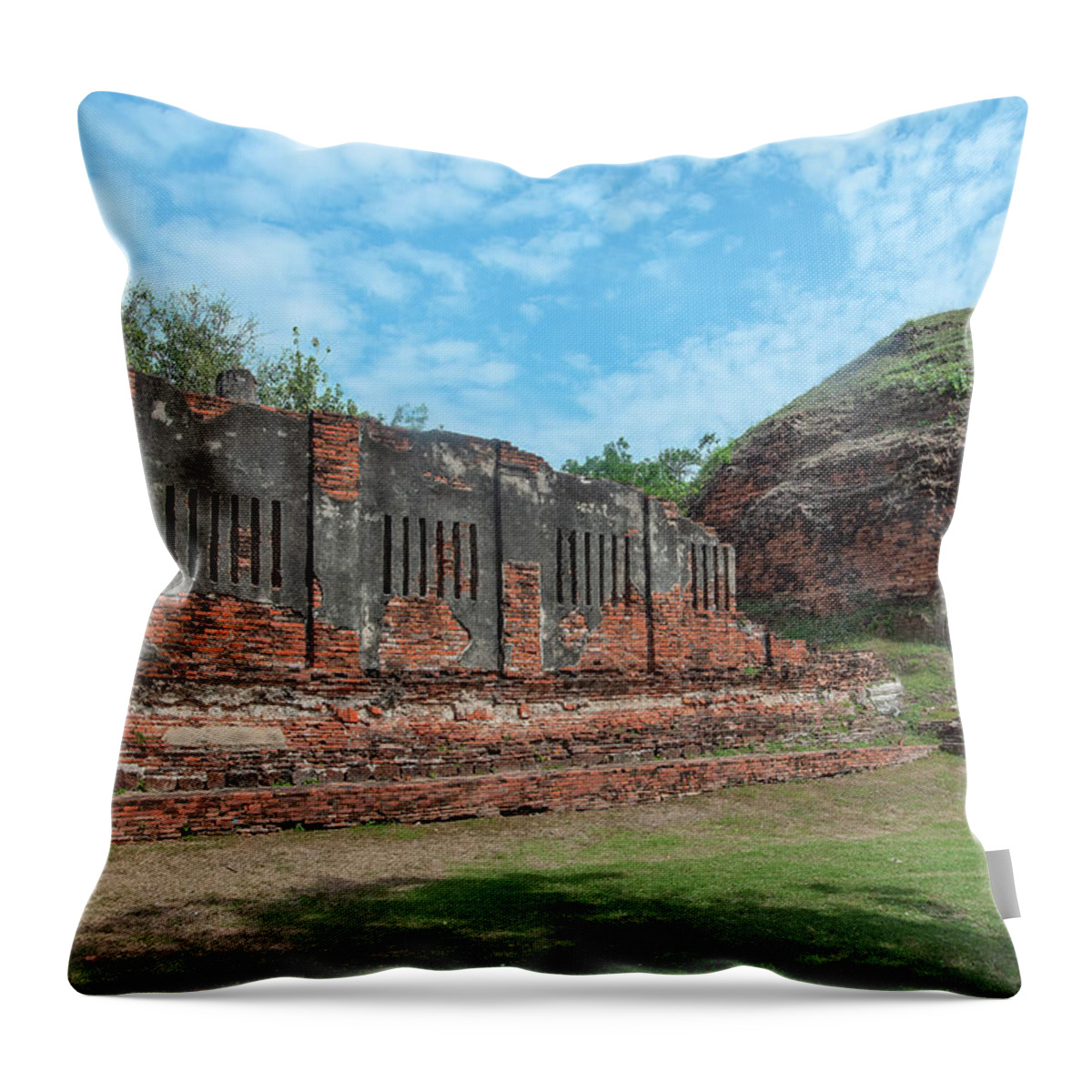 Scenic Throw Pillow featuring the photograph Wat Nakorn Kosa Wihan and Chedi DTHLB0016 by Gerry Gantt