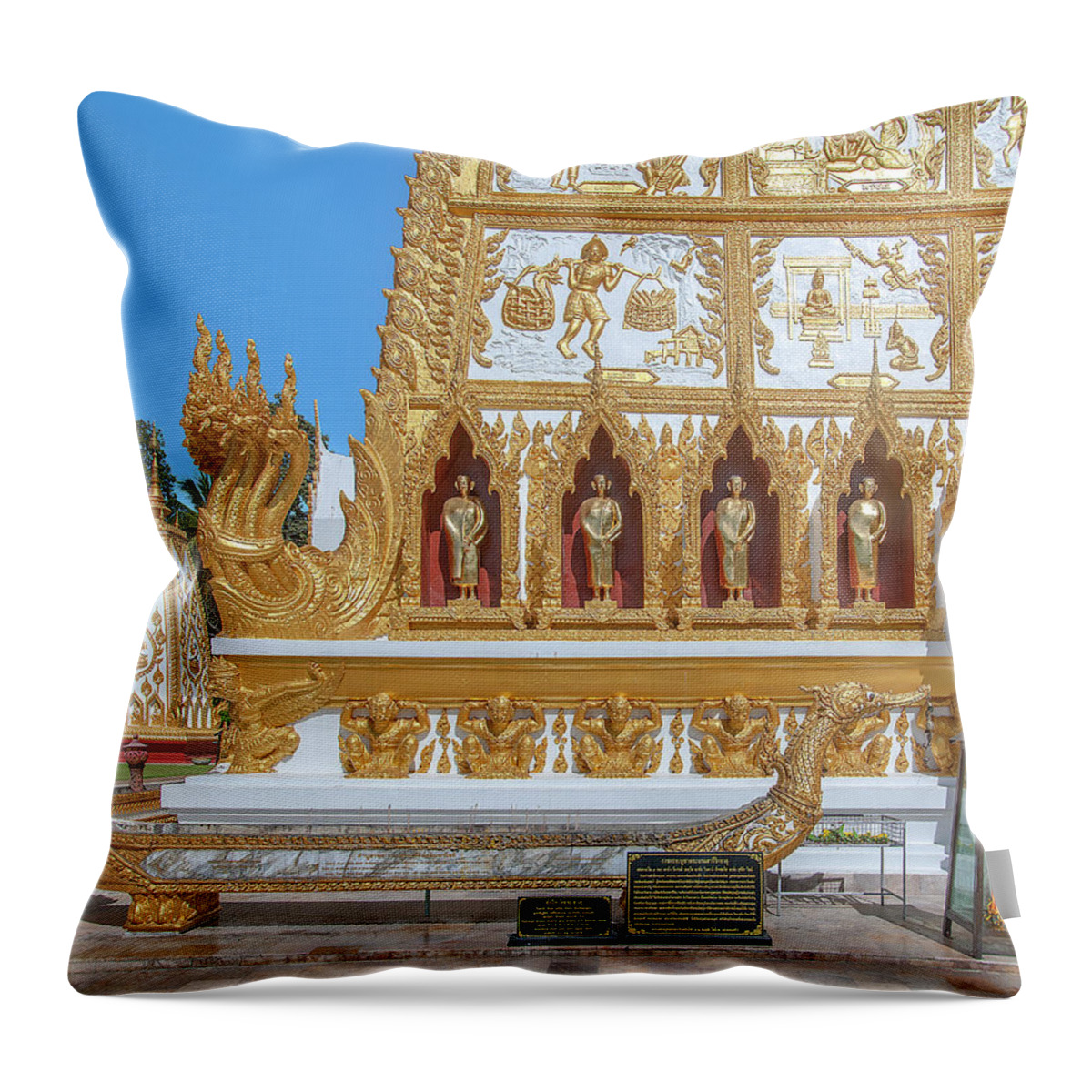 Scenic Throw Pillow featuring the photograph Wat Nong Bua West Side of Phra That Chedi Si Maha Pho Base DTHU1247 by Gerry Gantt