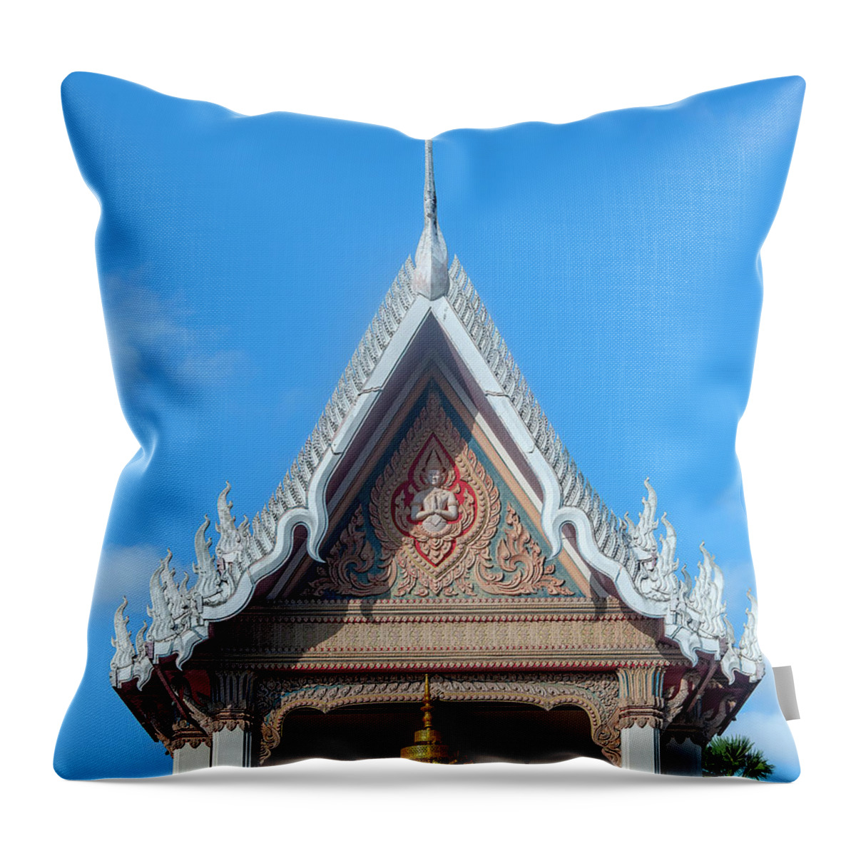 Scenic Throw Pillow featuring the photograph Wat Suttha Chinda Phra Ubosot Gable DTHNR0356 by Gerry Gantt