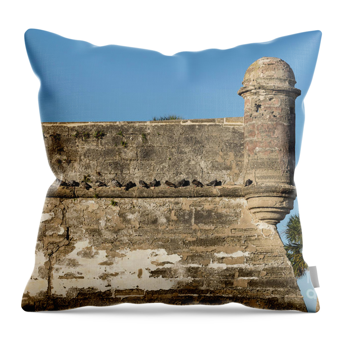 Castillo De San Marcos Throw Pillow featuring the photograph Watch Tower at Fort Marion in St. Augustine by Les Palenik