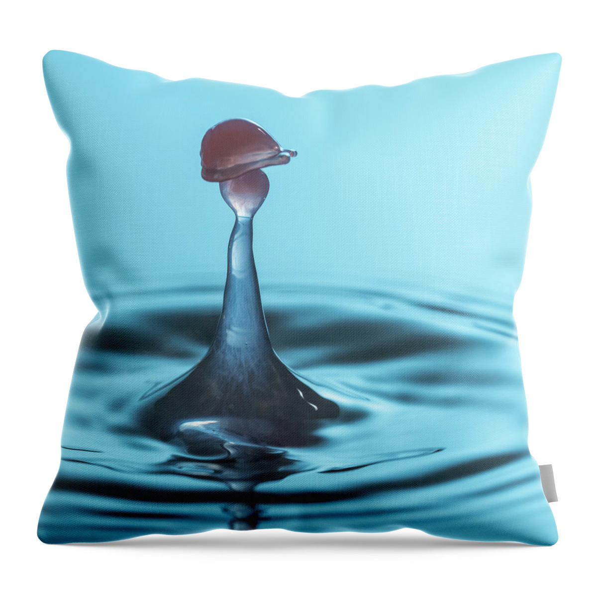 Waterdrop Throw Pillow featuring the photograph Water drop falling onto column of water by Steven Heap