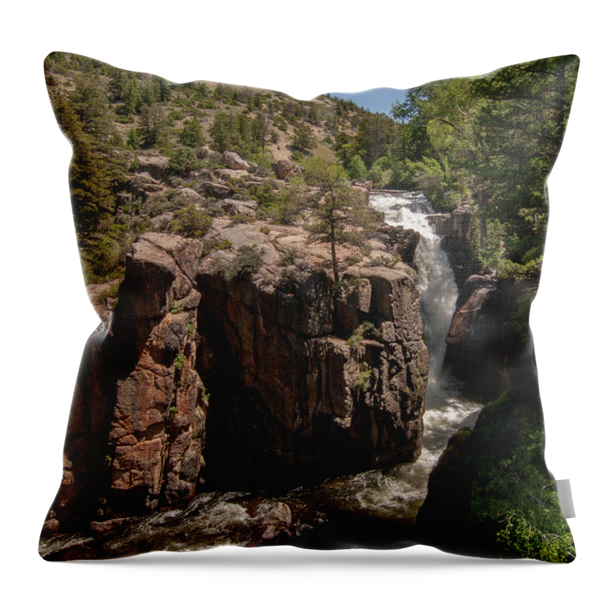 Water Fall Throw Pillow featuring the photograph Water Fall in Big Horn National Park by Dorothy Cunningham