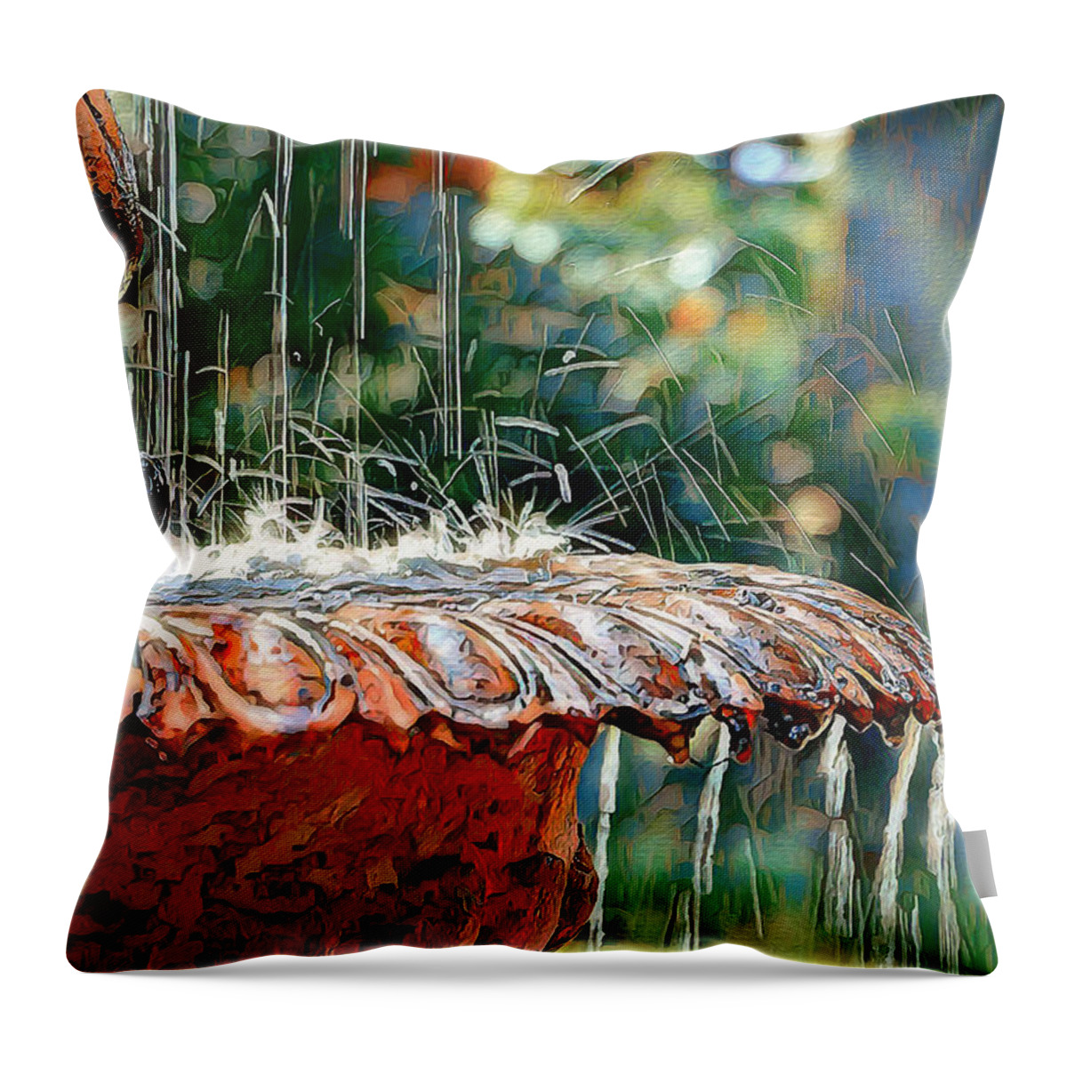 Water Fountain Throw Pillow featuring the mixed media Water Fountain by Pennie McCracken
