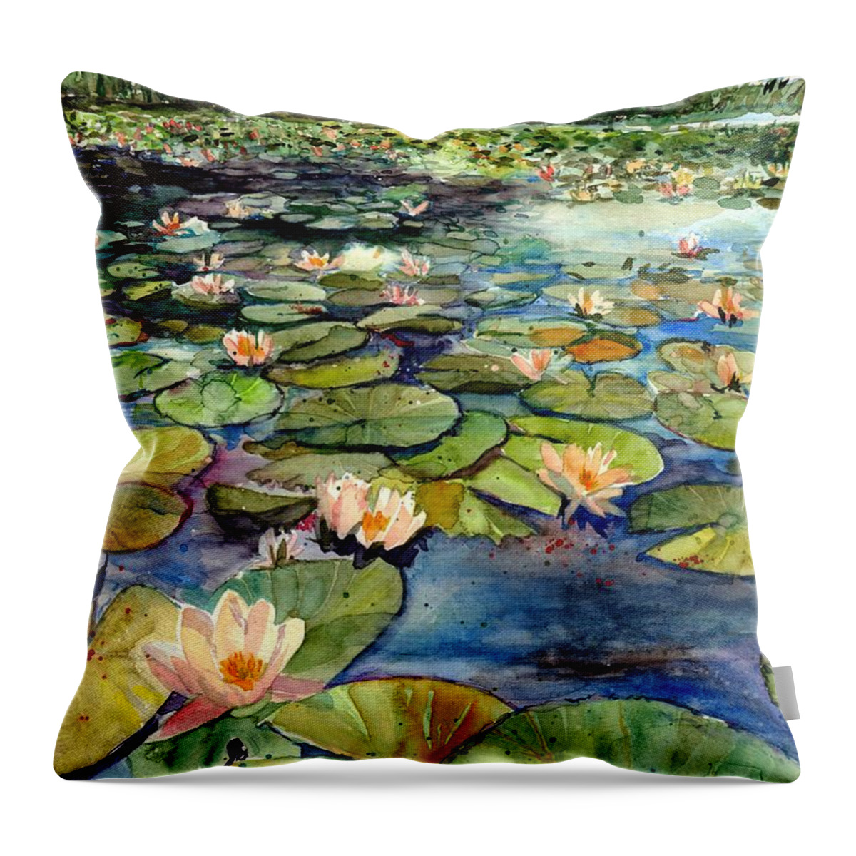Water Lily Throw Pillow featuring the painting Water Lilies In The Afternoon by Suzann Sines
