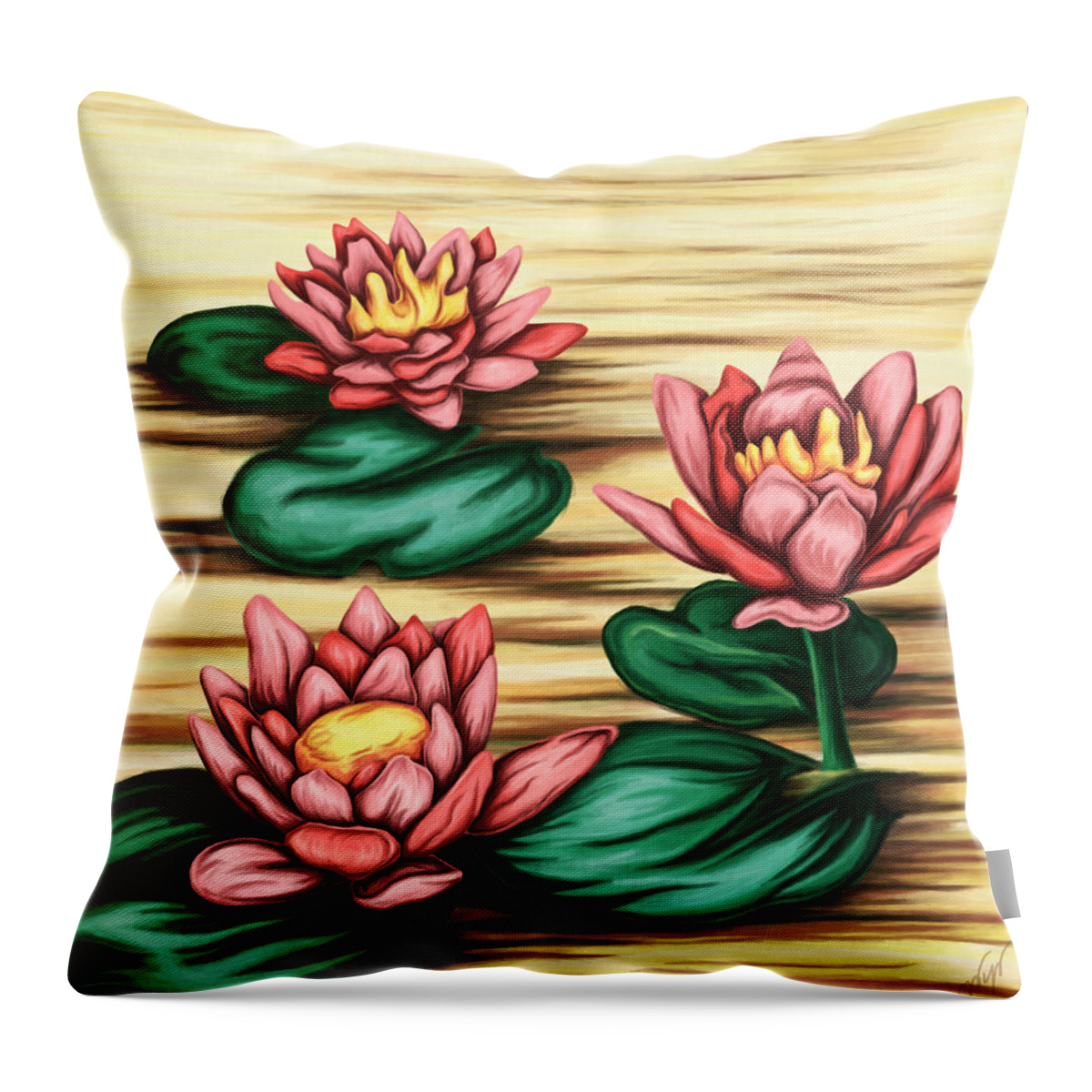 Water Lilies Throw Pillow featuring the painting Water lilies painting, bright lotus by Nadia CHEVREL