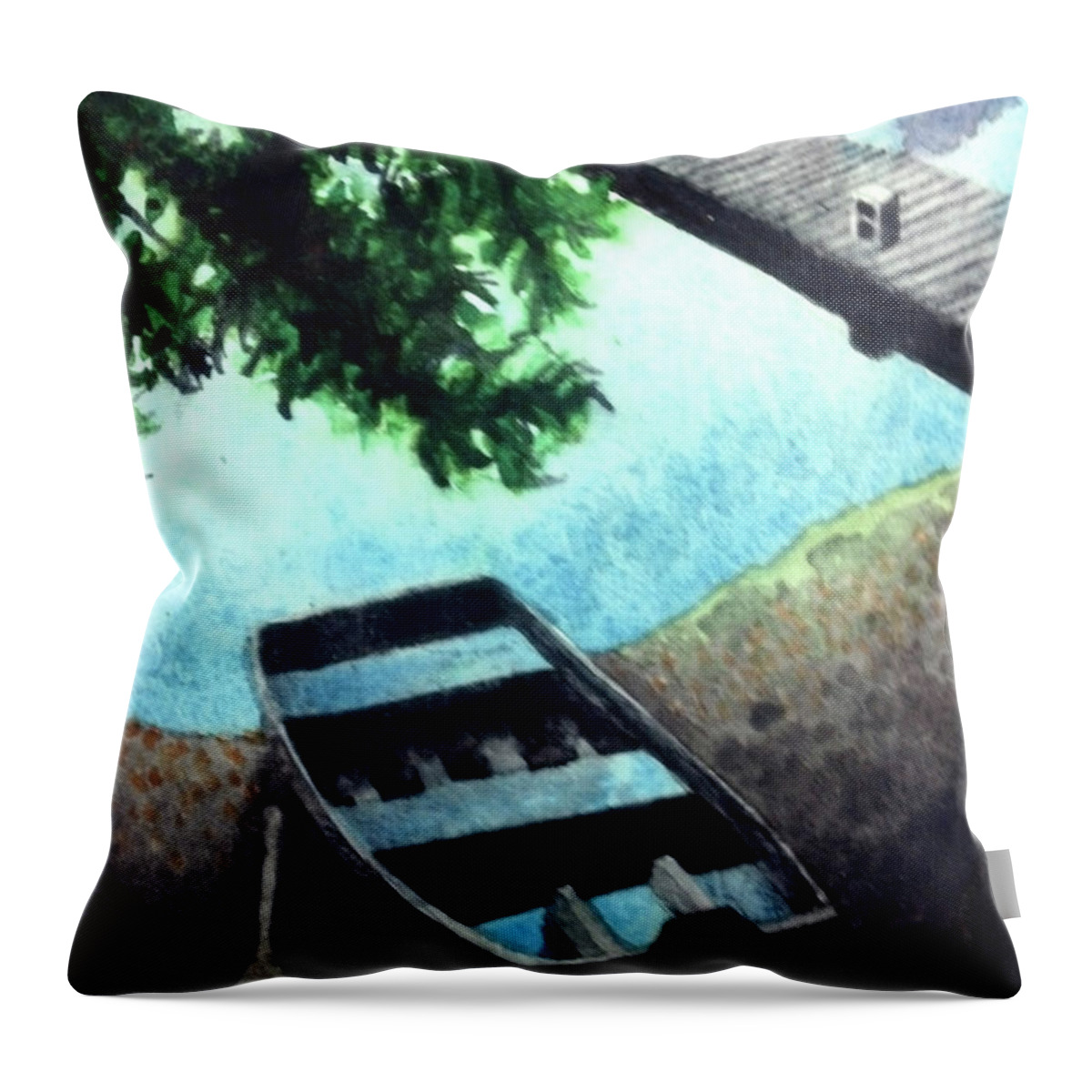 Watercolor Throw Pillow featuring the drawing Water Moccasin Rowboat by Ceilon Aspensen