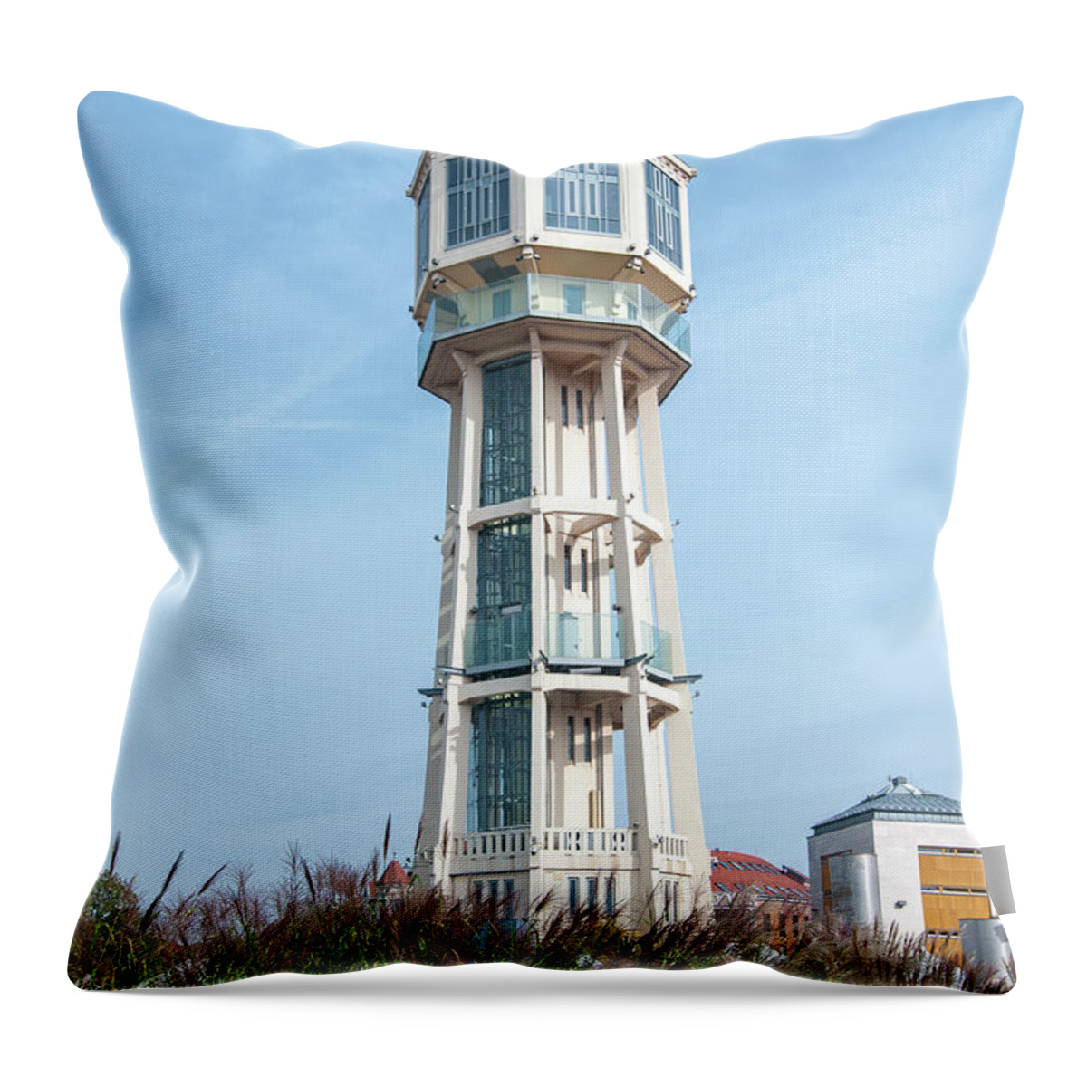Ancient Throw Pillow featuring the photograph water tower Siofok, Somogy County, Hungary l1 by Ilan Rosen