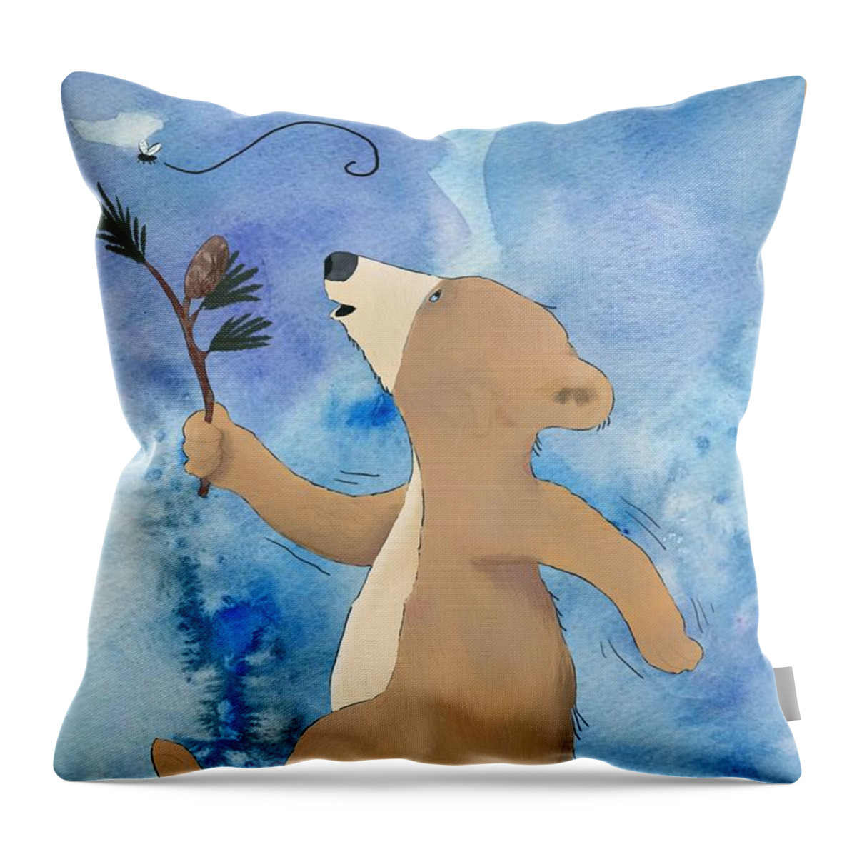 Watercolor Throw Pillow featuring the digital art Watercolor Bear by Eva Sawyer