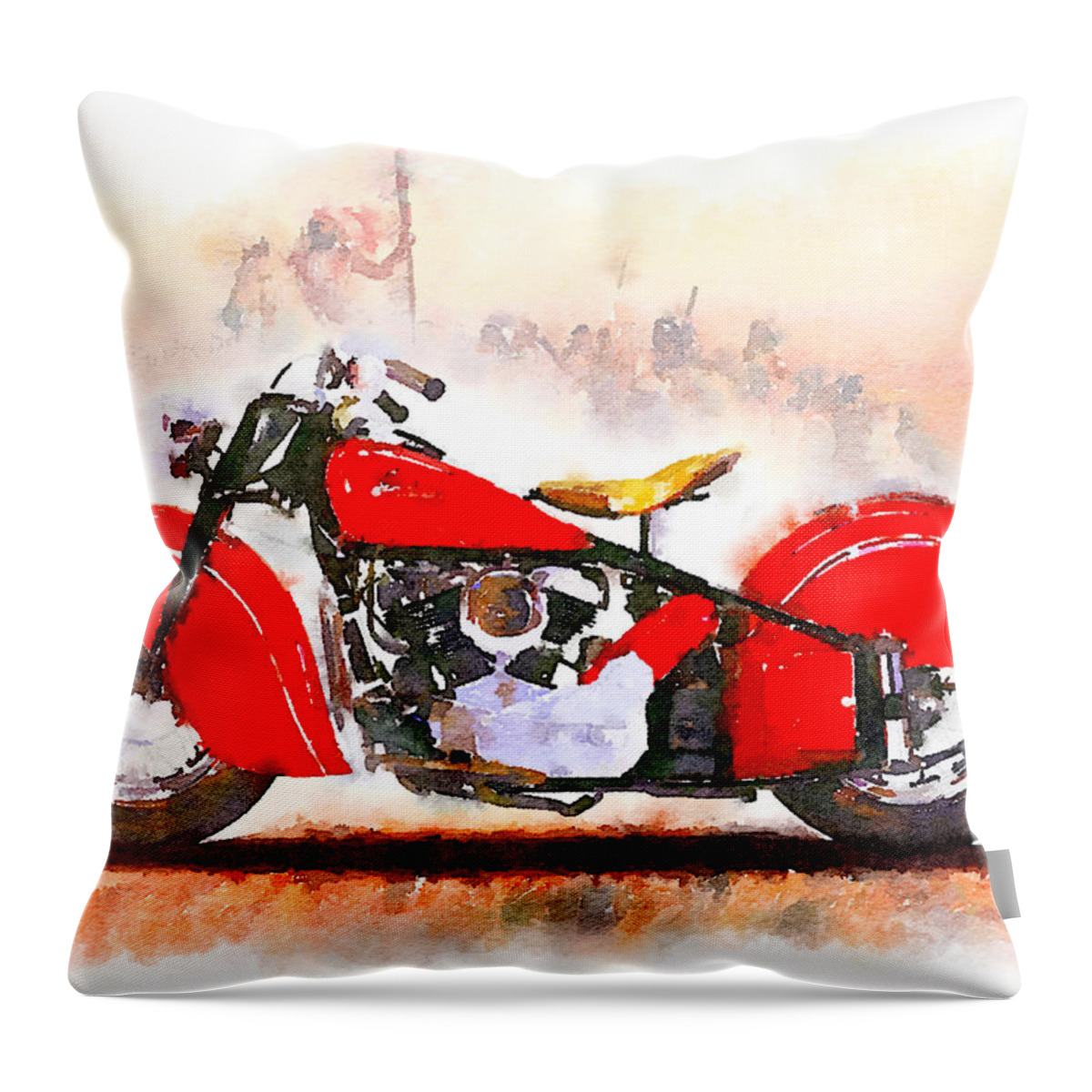 Watercolor Throw Pillow featuring the painting Watercolor Classic Indian motorcycle by Vart by Vart