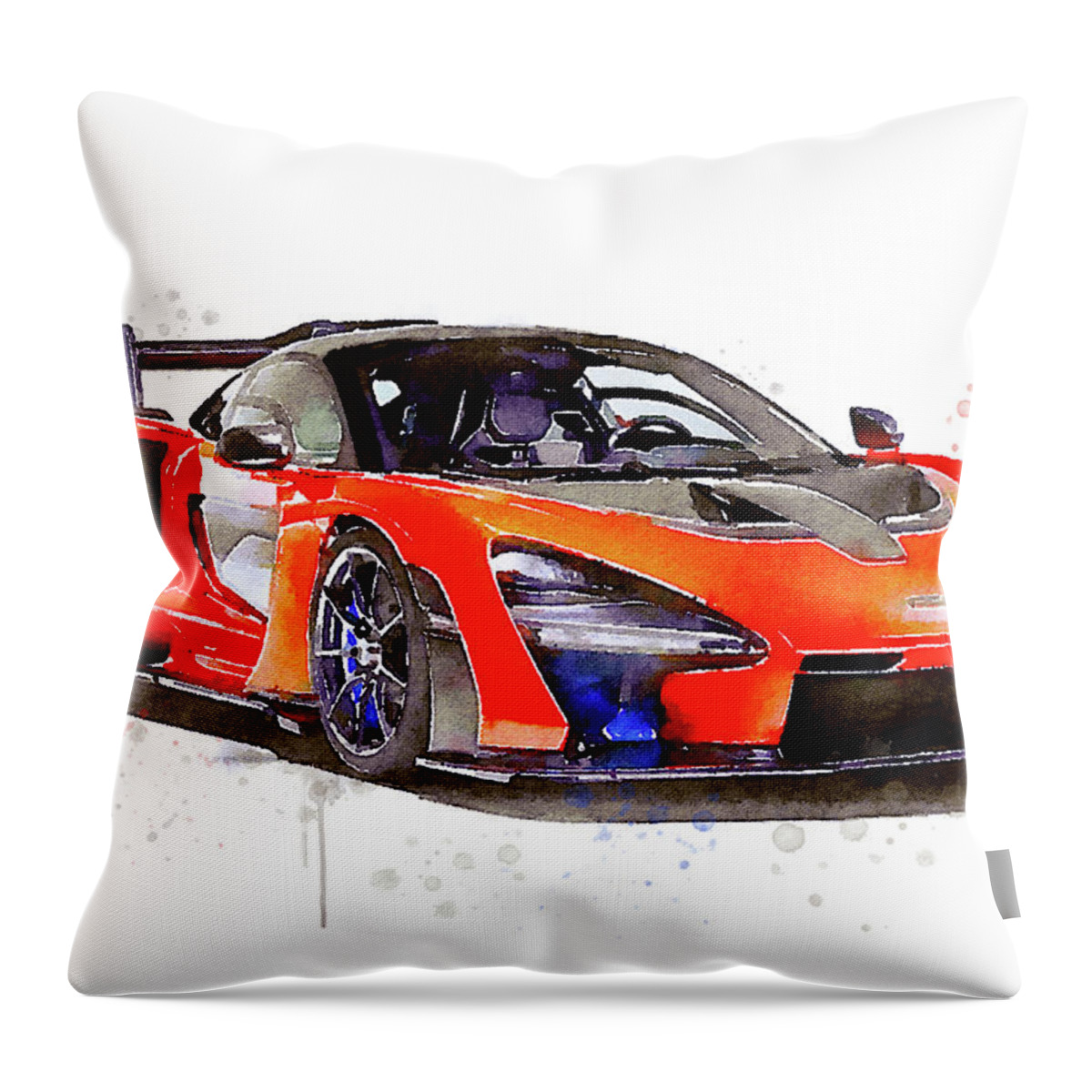 Car Art Throw Pillow featuring the painting Watercolor McLaren Senna - oryginal artwork by Vart by Vart