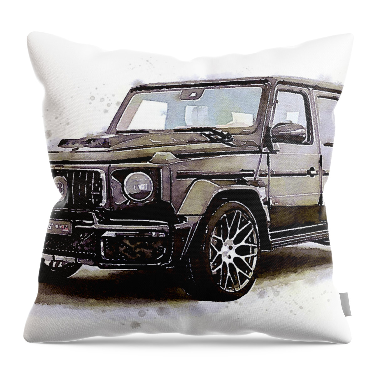 Car Art Throw Pillow featuring the painting Watercolor Mercedes G Brabus, art print poster - oryginal artwork by Vart by Vart