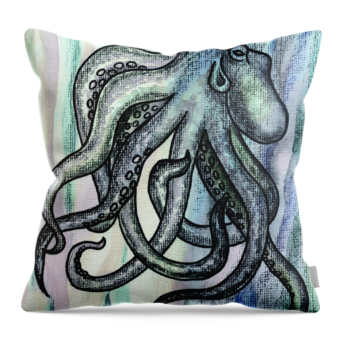 Octopus Throw Pillow featuring the painting Watercolor Octopus Beach Art Teal Blue Sea Creature by Irina Sztukowski