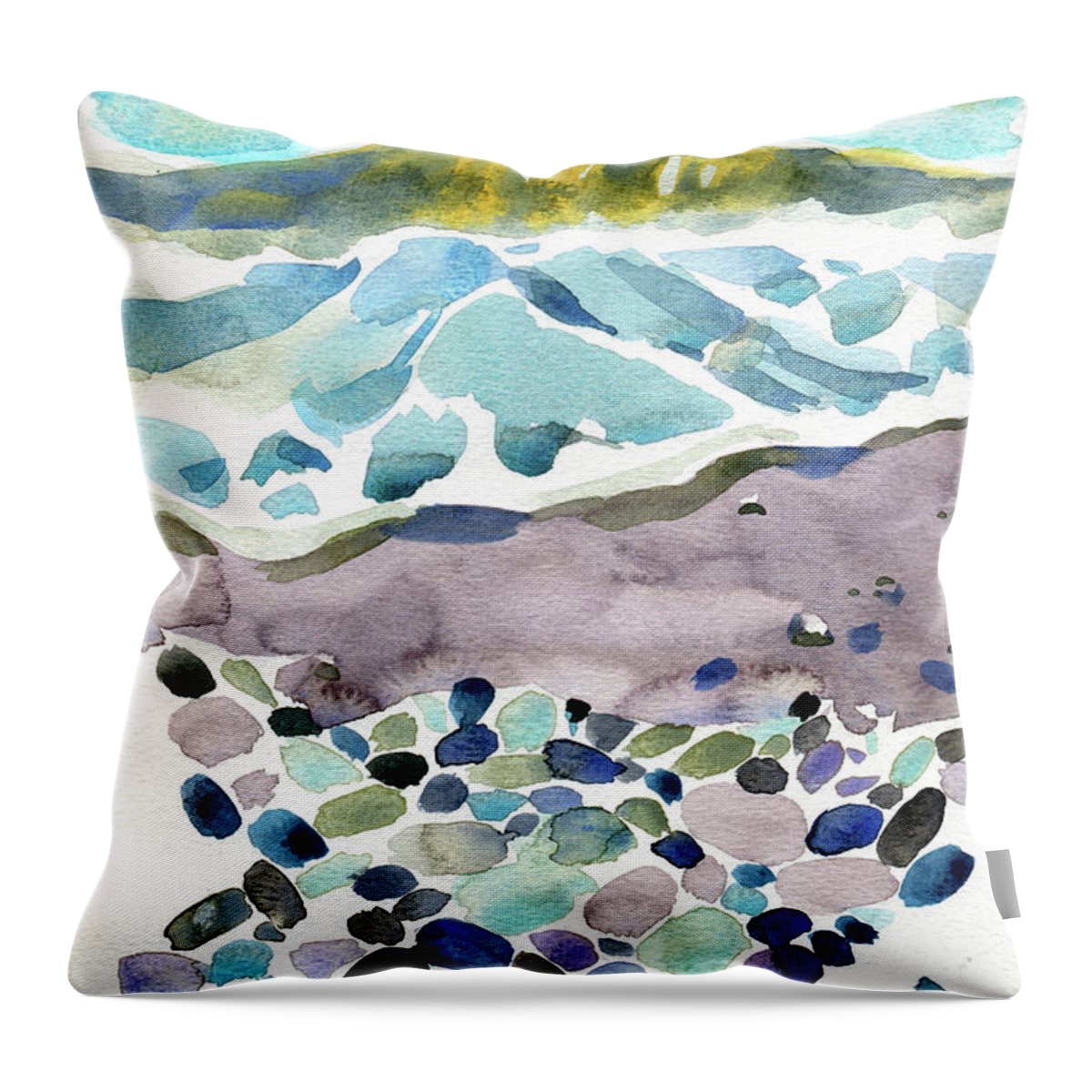 Watercolor Throw Pillow featuring the digital art Watercolor Sea And Pebbles Painting by Sambel Pedes