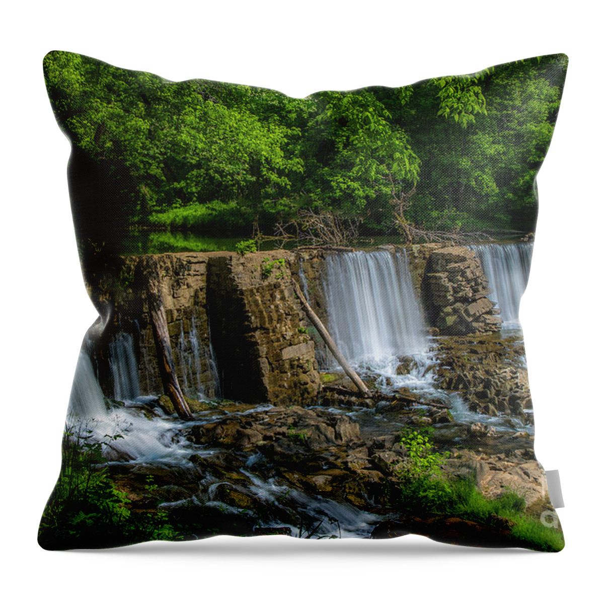 Amis Mill Throw Pillow featuring the photograph Big Creek Dam and Waterfall by Shelia Hunt