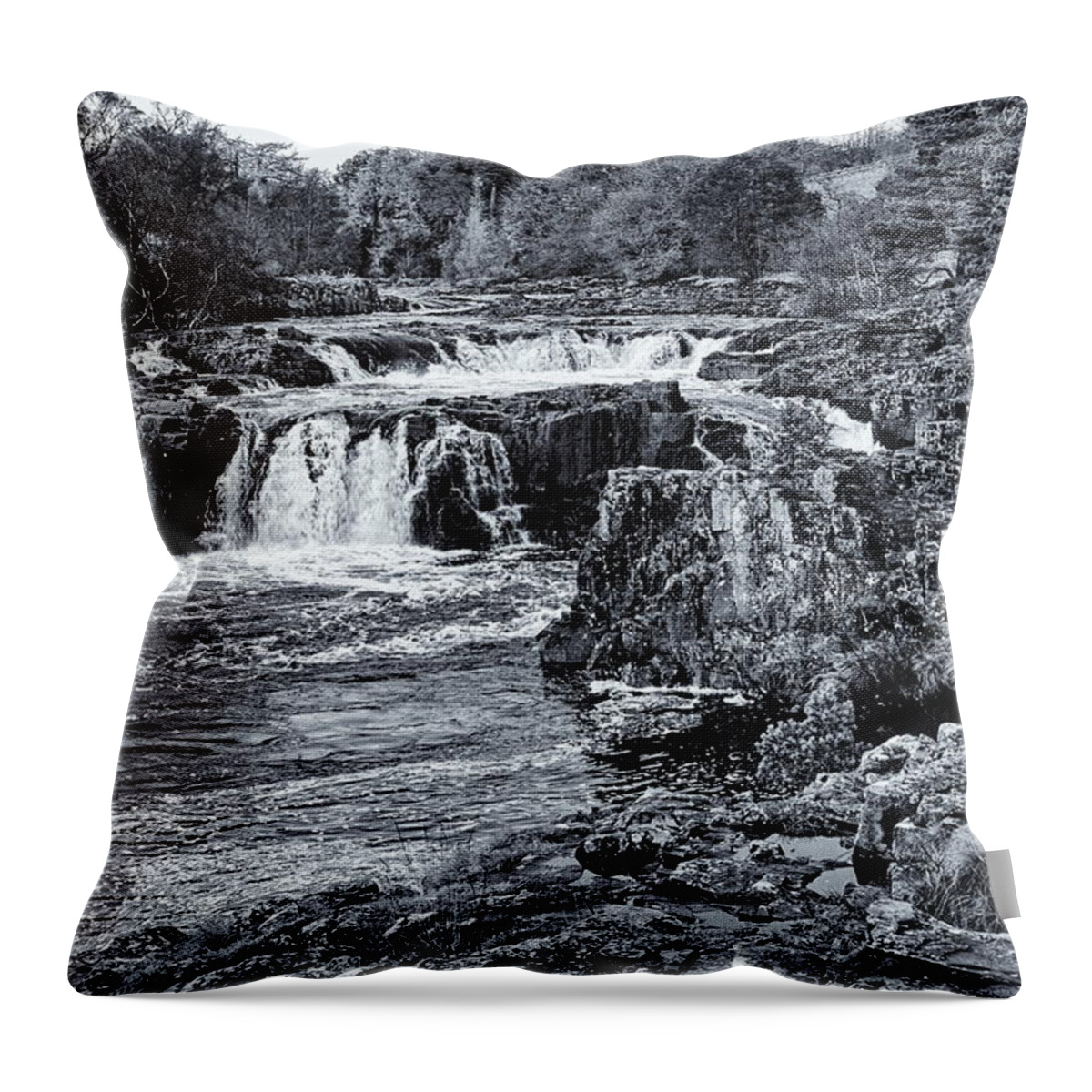 Low Force Throw Pillow featuring the photograph Waterfall Black and White by Jeff Townsend