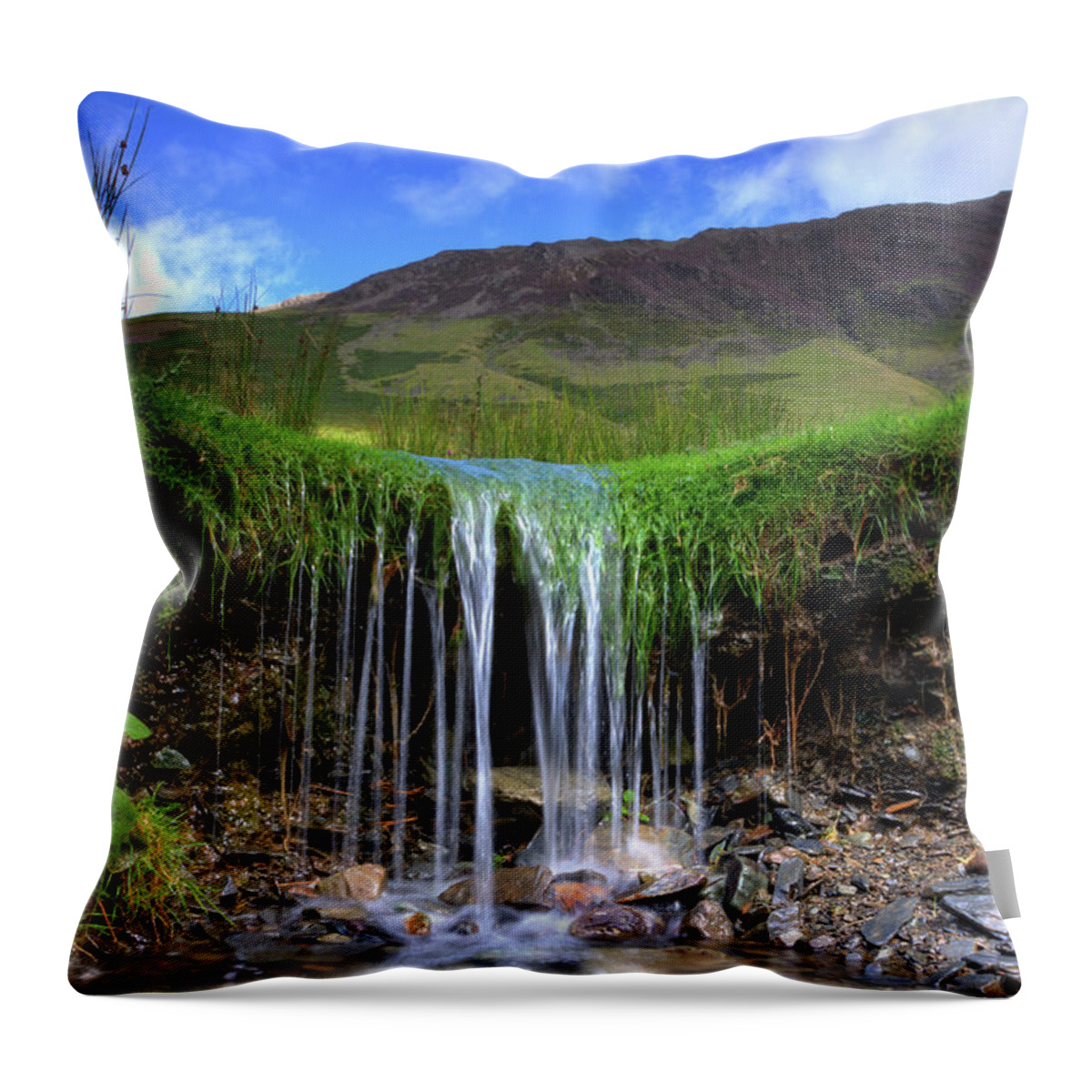 Uk Throw Pillow featuring the photograph Waterfall In Miniature, Lake District by Tom Holmes Photography