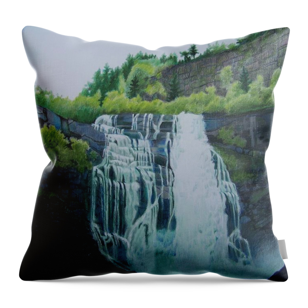 Waterfall Throw Pillow featuring the mixed media Waterfall in Norway by Constance DRESCHER