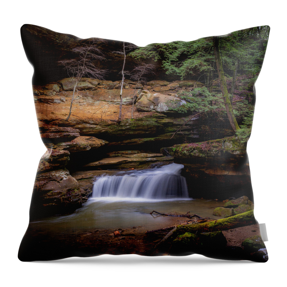 Waterfall Throw Pillow featuring the photograph Waterfall, Old Man's Cave by Arthur Oleary