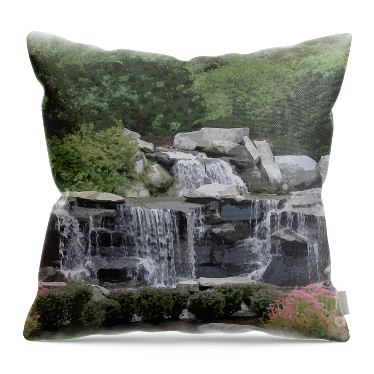 Waterfalls Throw Pillow featuring the digital art Waterfalls Within The Garden by Kirt Tisdale