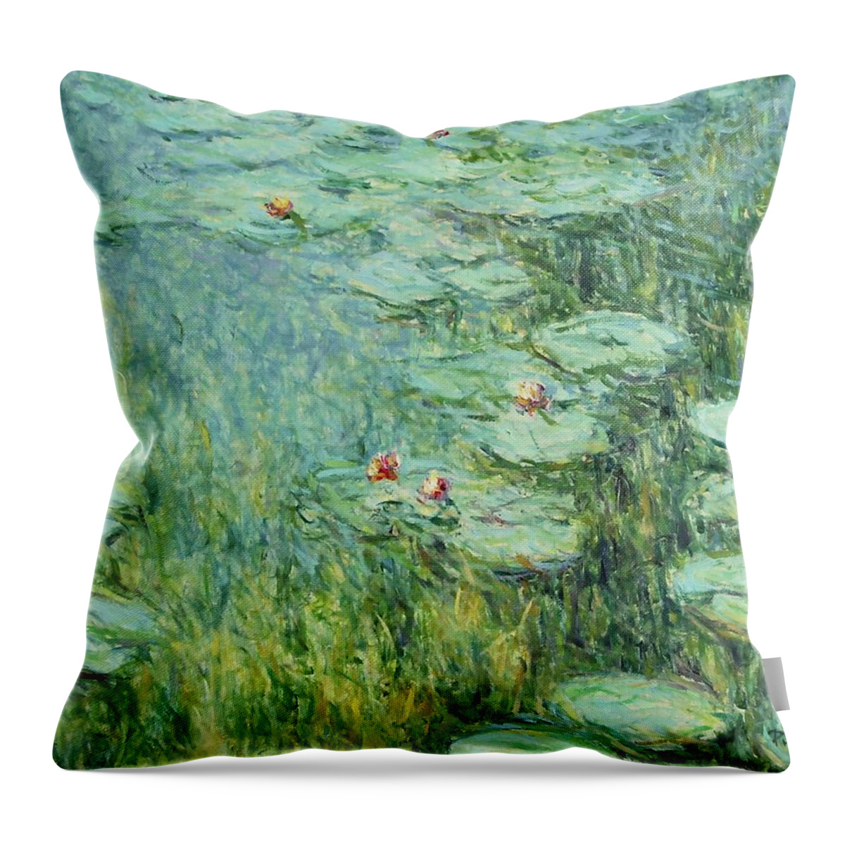 Water Lilies Throw Pillow featuring the painting Waterlelie Nymphaea Nr.31 by Pierre Dijk