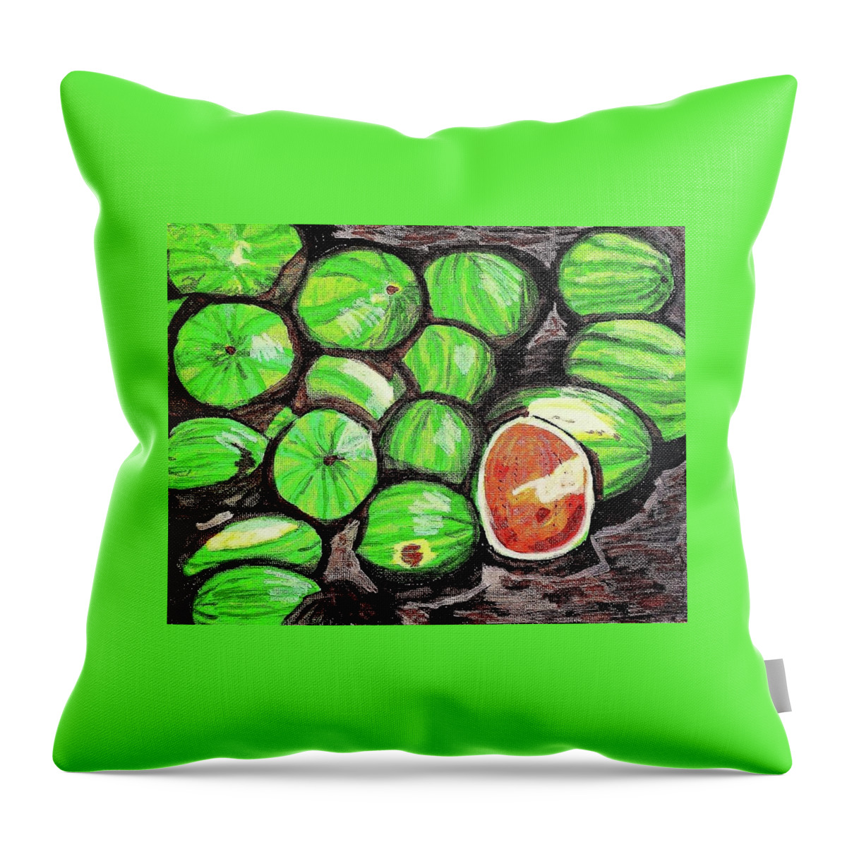Watermelon Throw Pillow featuring the painting Watermelons by Amy Kuenzie