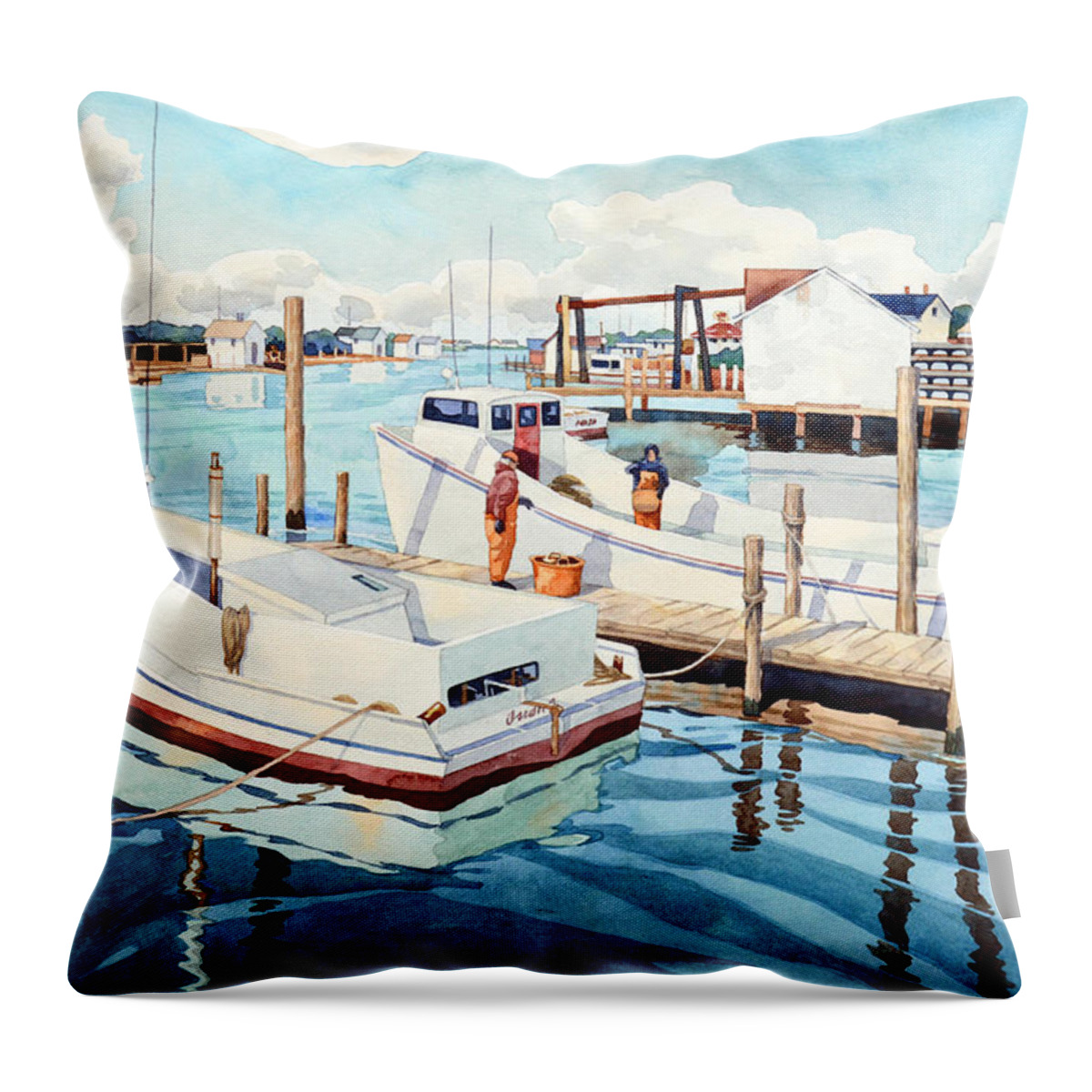 Watercolor Throw Pillow featuring the painting Watermen by Mick Williams