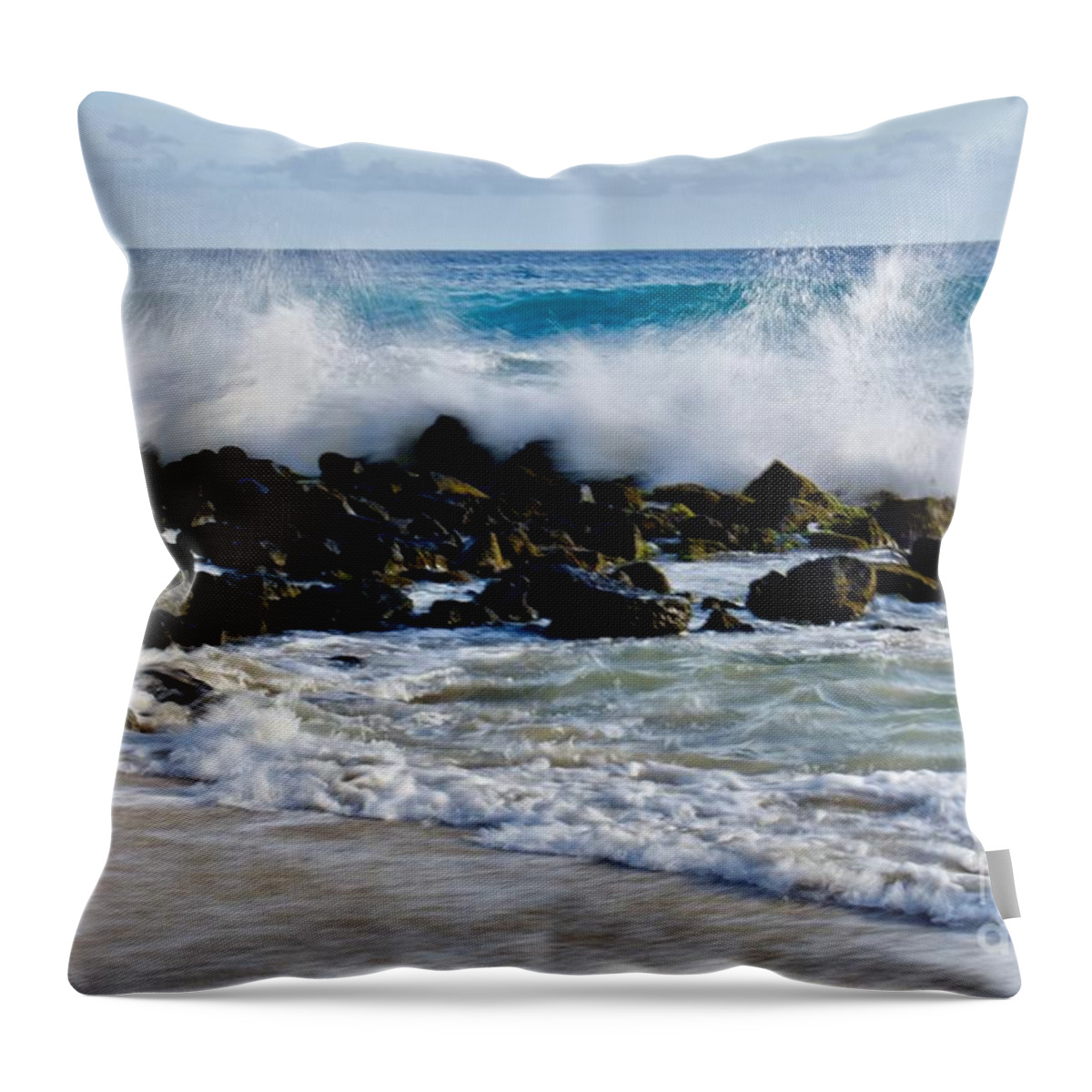 Action Throw Pillow featuring the photograph Wave Action Brenneckes Beach 1 by Gary F Richards