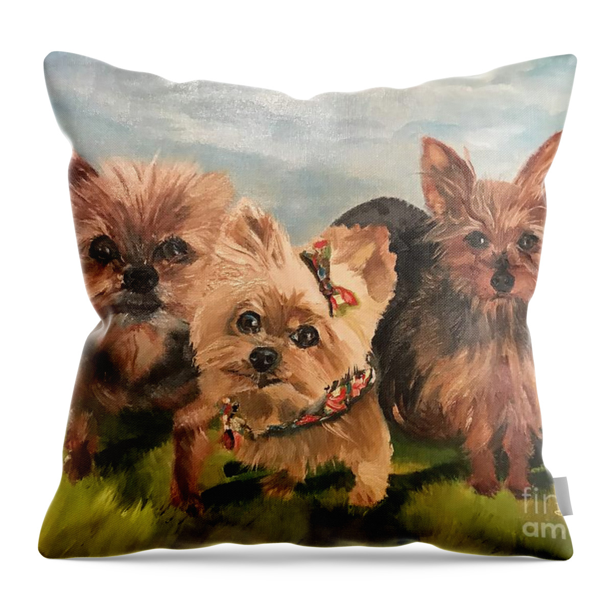  Throw Pillow featuring the painting We are Family- dogs by Jan Dappen