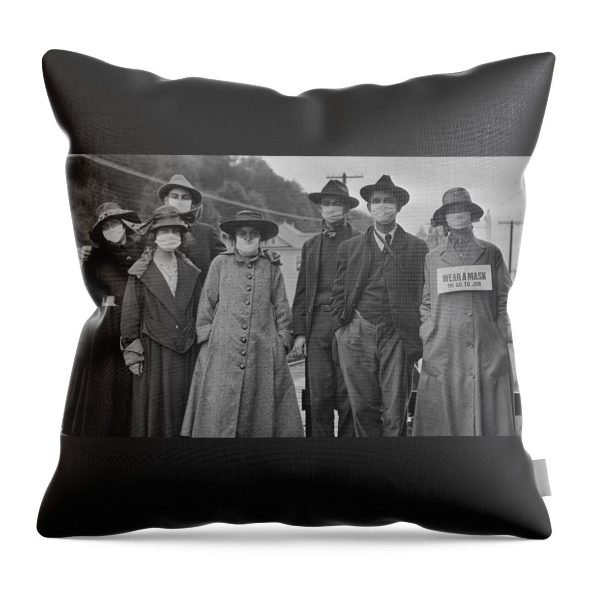 Pandemic Throw Pillow featuring the photograph Wear A Mask Spanish Flu 1918 by Bradford Martin
