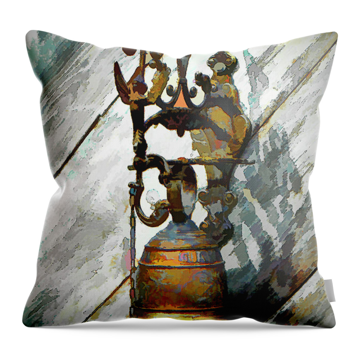 Door Bell Throw Pillow featuring the photograph Weathered Brass Bell by Jerry Griffin