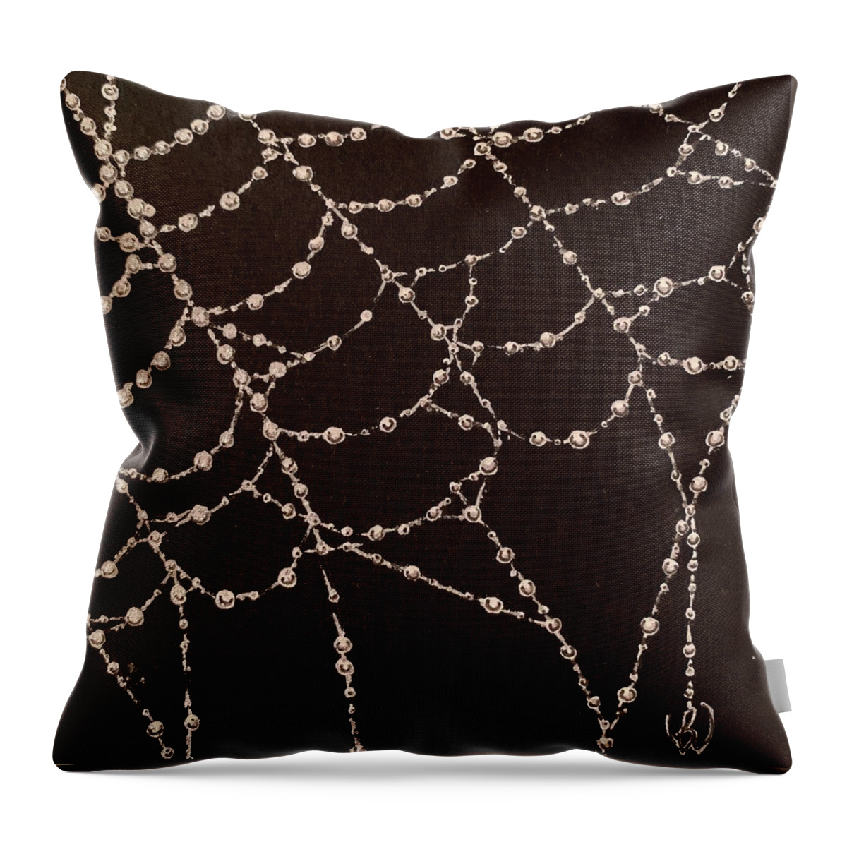 Spider Web Throw Pillow featuring the mixed media Web of Pearls by Brenna Woods