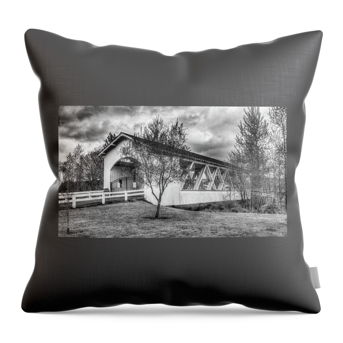 Weddle Covered Bridge Throw Pillow featuring the photograph Weddle Covered Bridge by Thom Zehrfeld