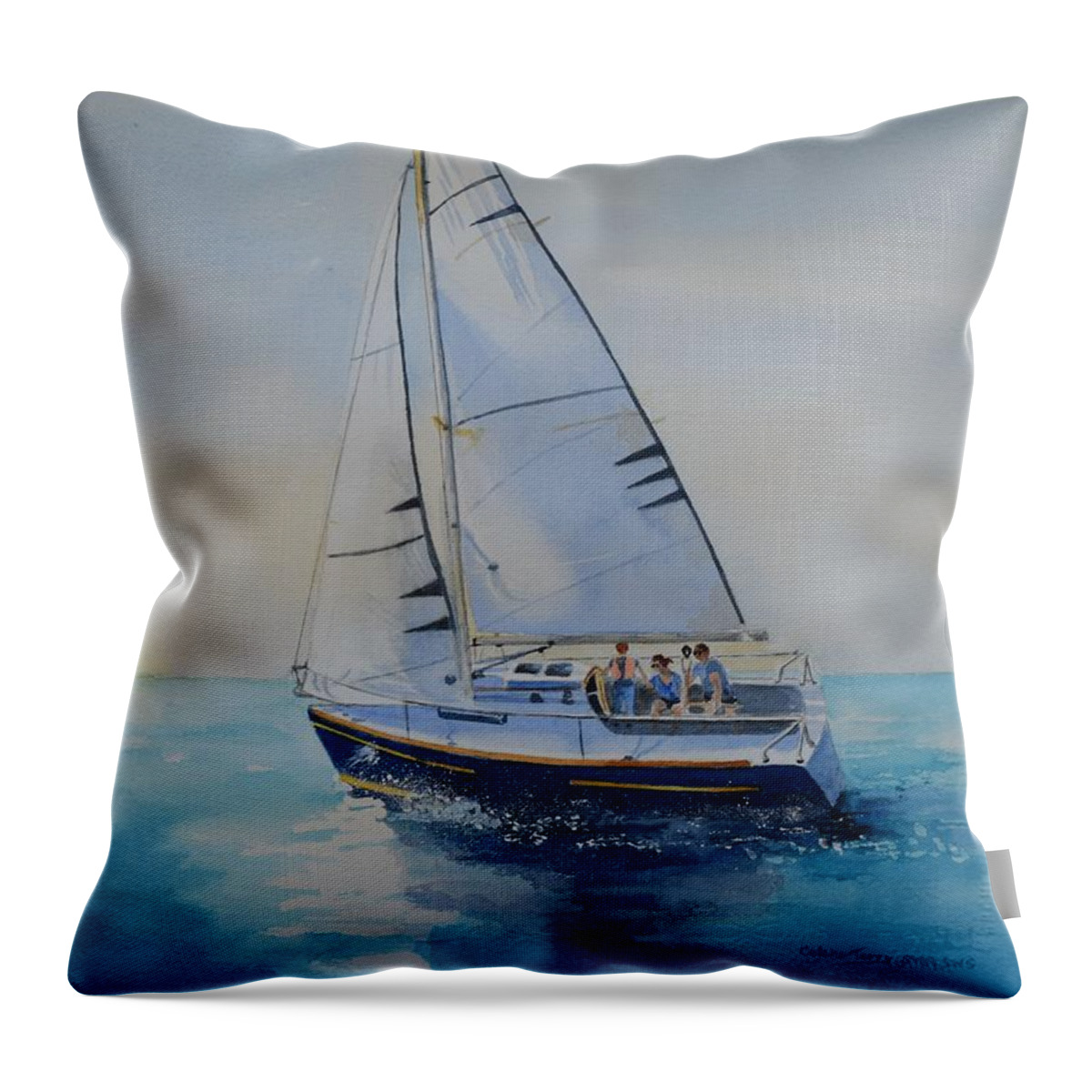 Sailboat Throw Pillow featuring the painting Weekend Sail by Celene Terry