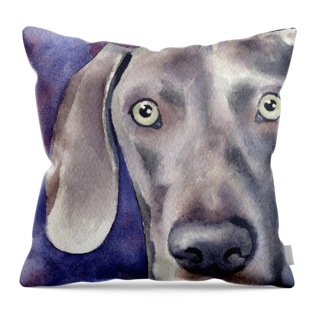 Weimaraner Throw Pillow featuring the painting Weimaraner Watercolor Dog Art by David Rogers