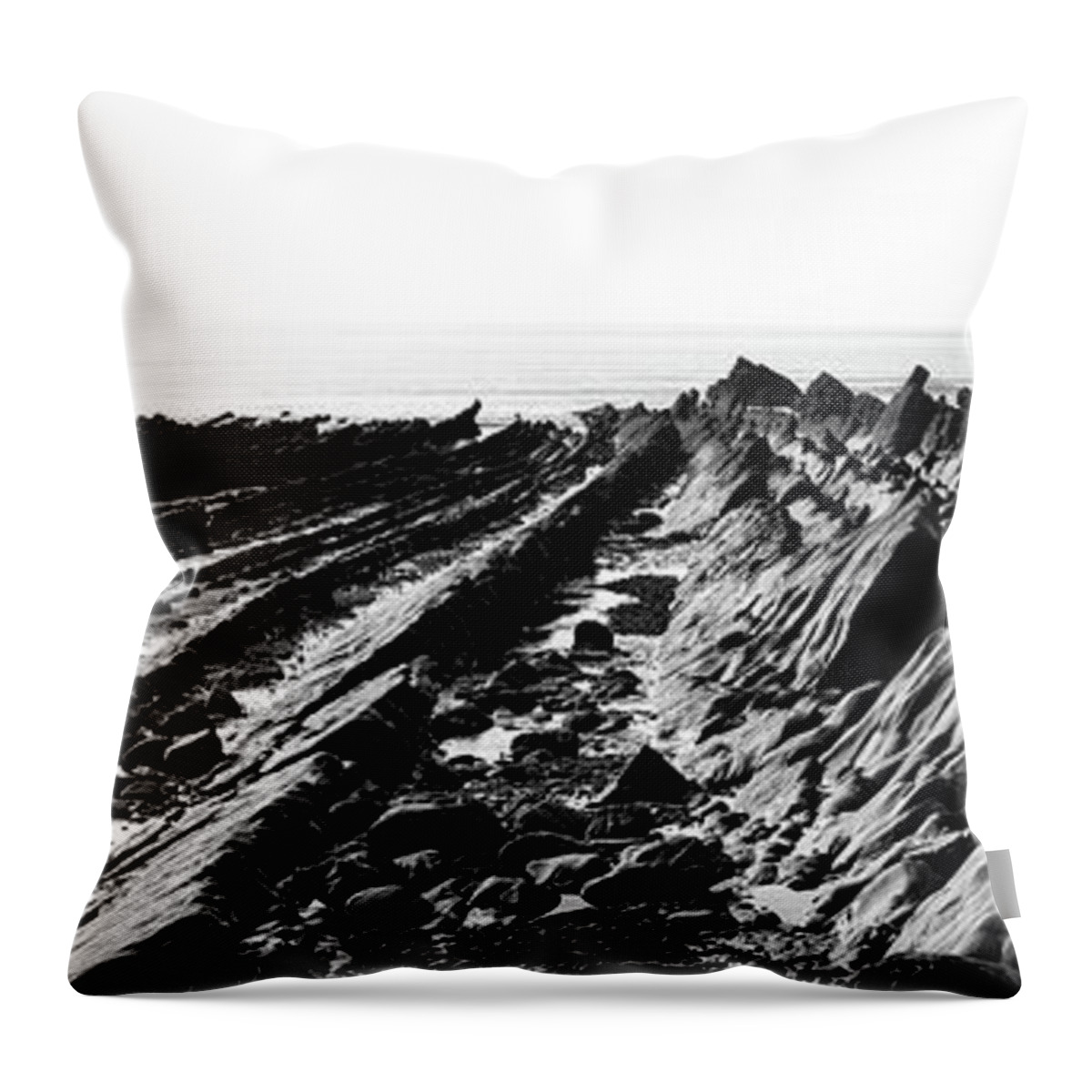 Coast Throw Pillow featuring the photograph Welcombe Mouth beach North Devon South West Coast Path black and white 2 by Sonny Ryse