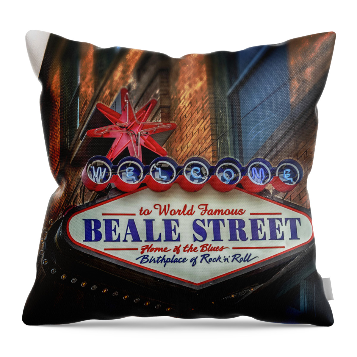 Memphis Tennessee Throw Pillow featuring the photograph Welcome to Beale Street by Susan Rissi Tregoning