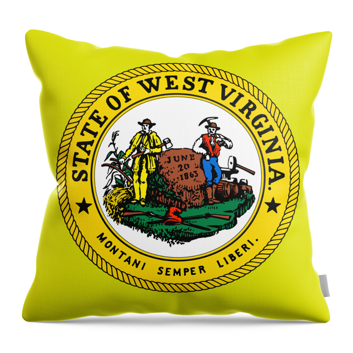 West Virginia Throw Pillow featuring the digital art West Virginia State Seal by Movie Poster Prints