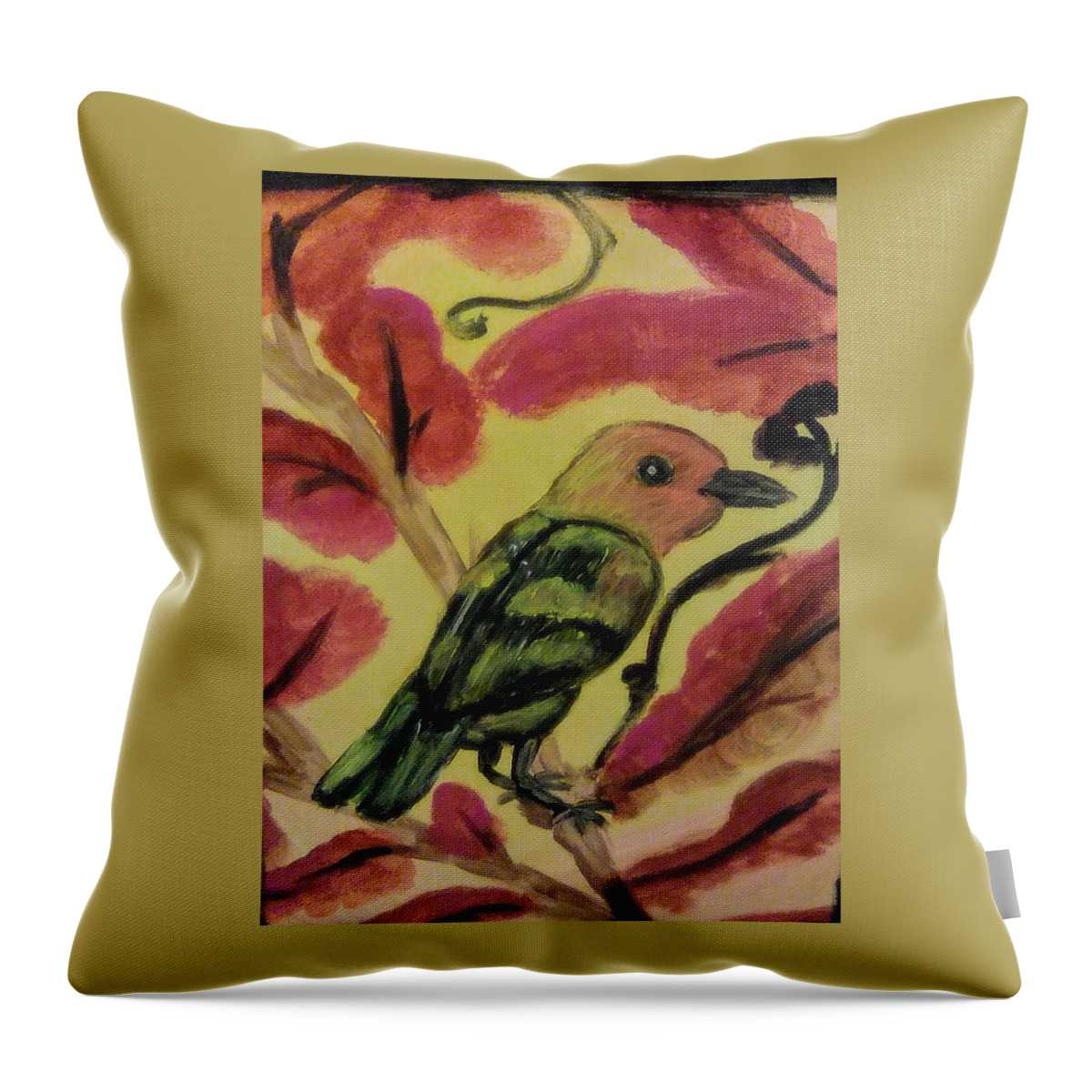 Western Tanager Throw Pillow featuring the painting Western Tanager by Andrew Blitman