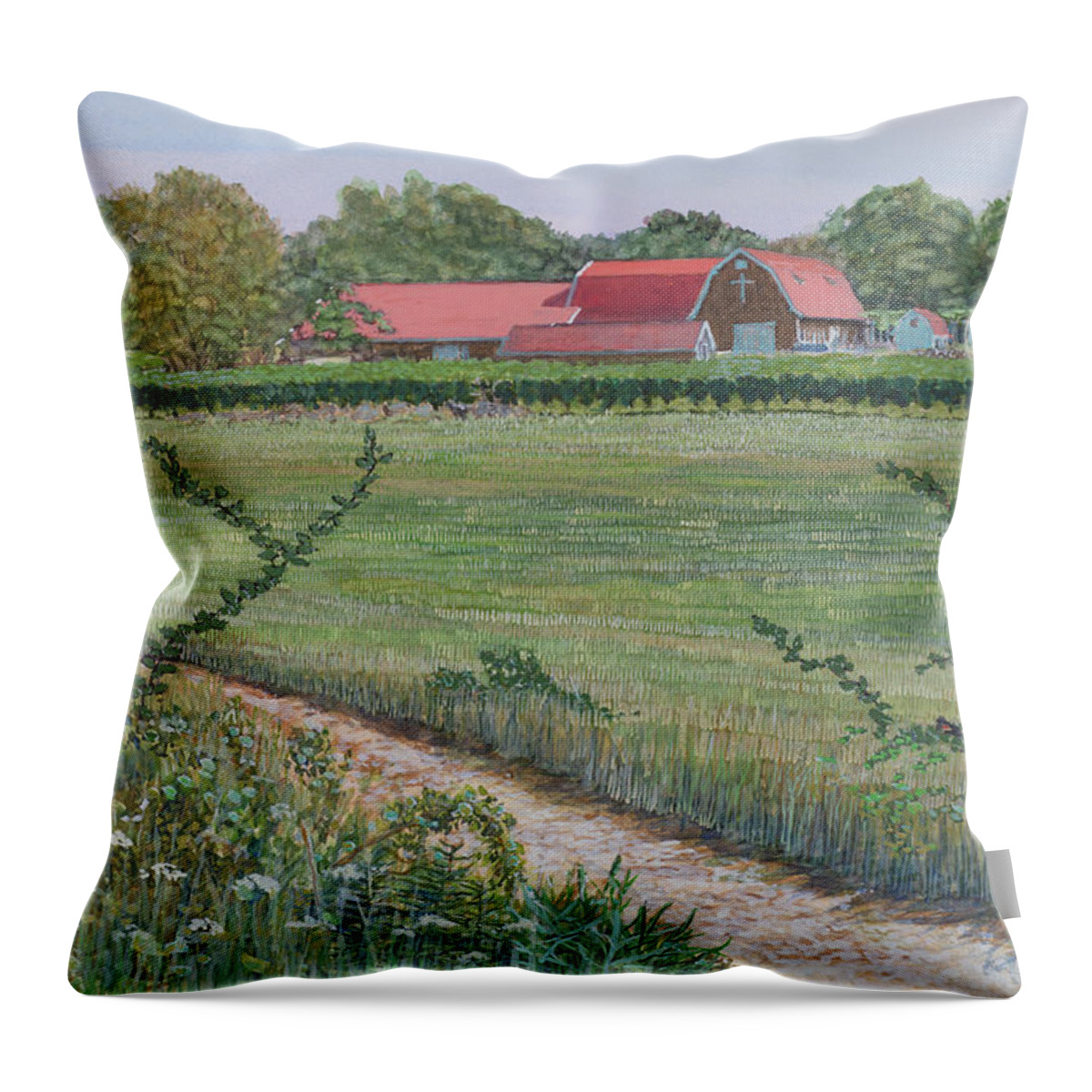 Landscape Throw Pillow featuring the painting Westport Rivers Vineyard by Bill McEntee