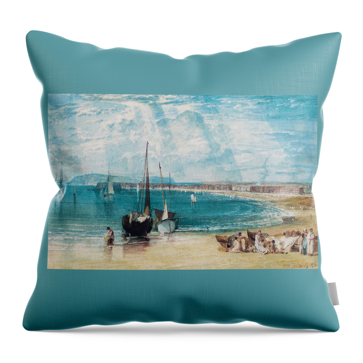 Weymouth Throw Pillow featuring the painting Weymouth by JMW Turner 1811 by J M W Turner