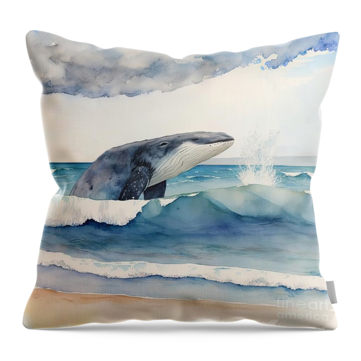 Wildlife Throw Pillow featuring the painting Whale At The Ocean Beach by N Akkash