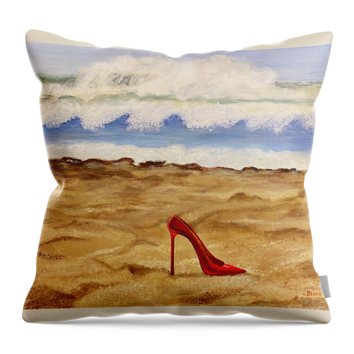 Red High Heel Throw Pillow featuring the painting What A Heel by Thomas Blood