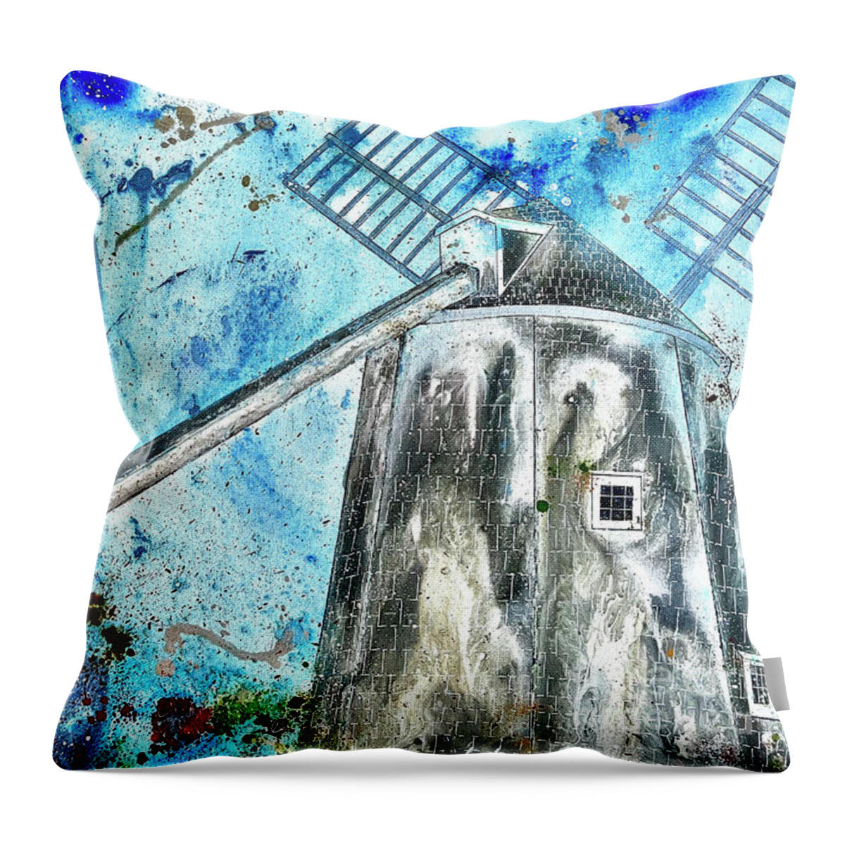 Cape Cod Windmill Throw Pillow featuring the painting Wheelin' by Kasha Ritter