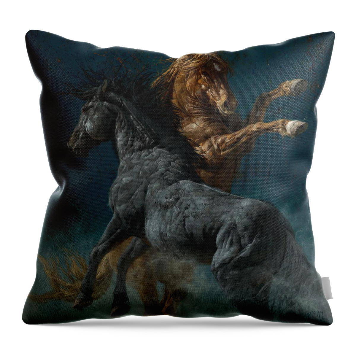 Horse Throw Pillow featuring the painting When Orange and Black Clash by Greg Beecham